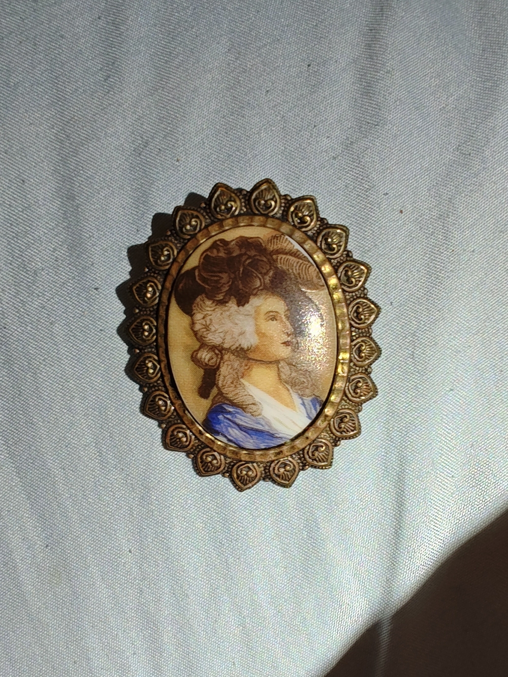 Antique Blue Cameo Porcelain Portrait Brooch Made In Germany